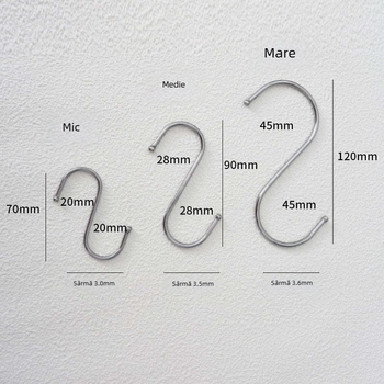 Cârlig S din oțel inoxidabil, capabil să suporte încărcături, durabil, suprafață netedă, design modern