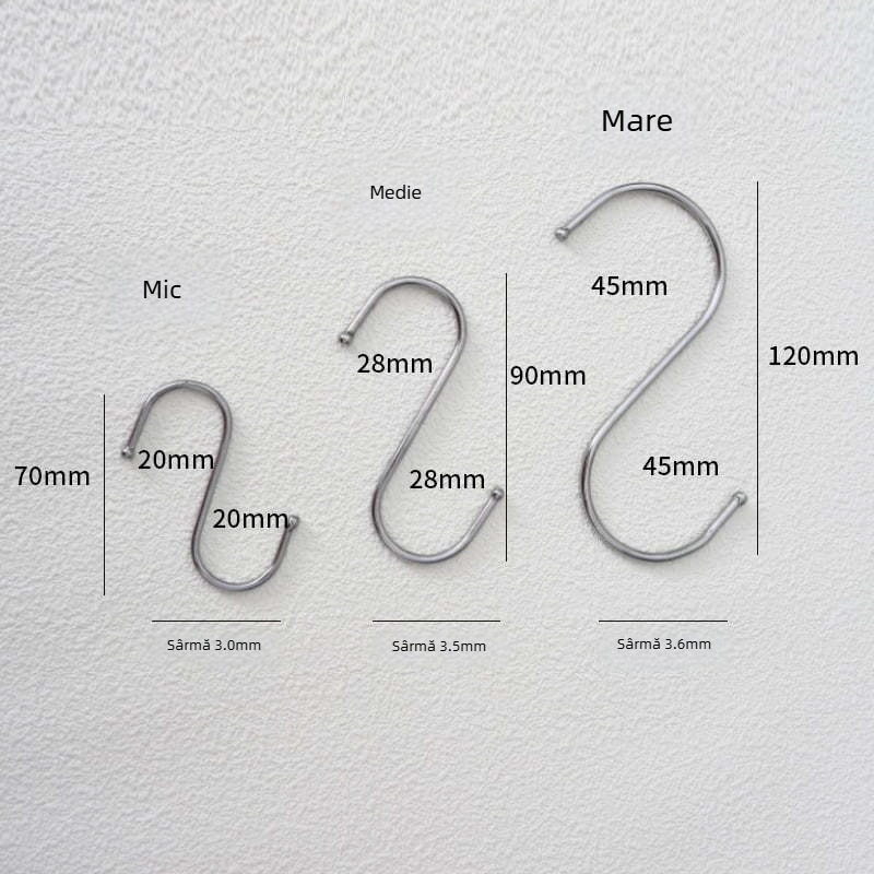 Cârlig S din oțel inoxidabil, capabil să suporte încărcături, durabil, suprafață netedă, design modern