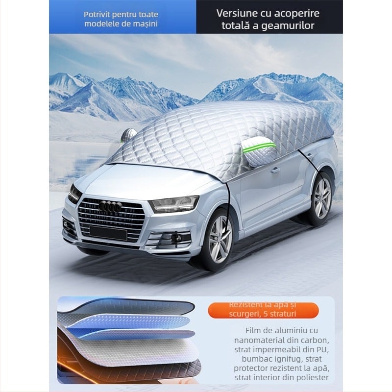 Acoperire universală de iarnă pentru mașină, protecție a parbrizului împotriva înghețului, lungime extinsă, design minimalist, material îngroșat