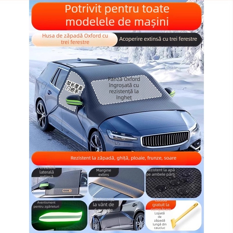 Acoperire universală de iarnă pentru mașină, protecție a parbrizului împotriva înghețului, lungime extinsă, design minimalist, material îngroșat