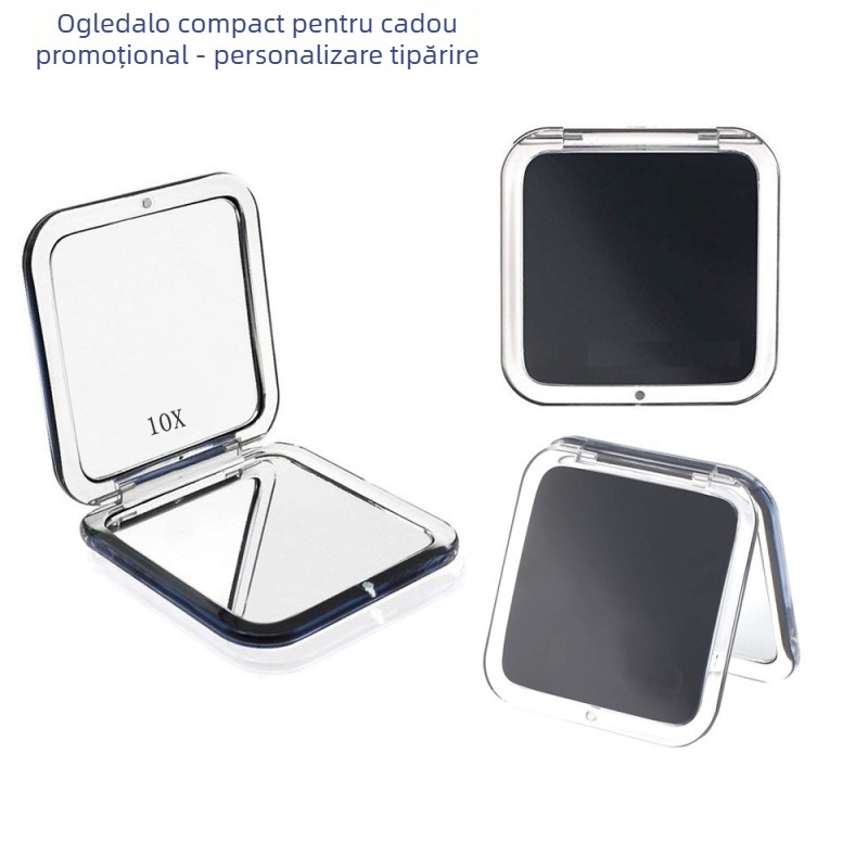 Oglindă de buzunar pliabilă, cu 10x mărire, dublă față, pătrată, compactă cu capac rabatabil
