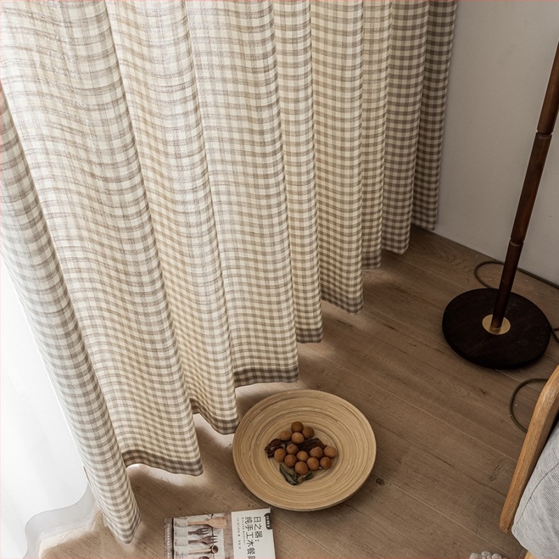 Draperie japoneză din bumbac-lână, țesătură în carouri, semi-întunecare
