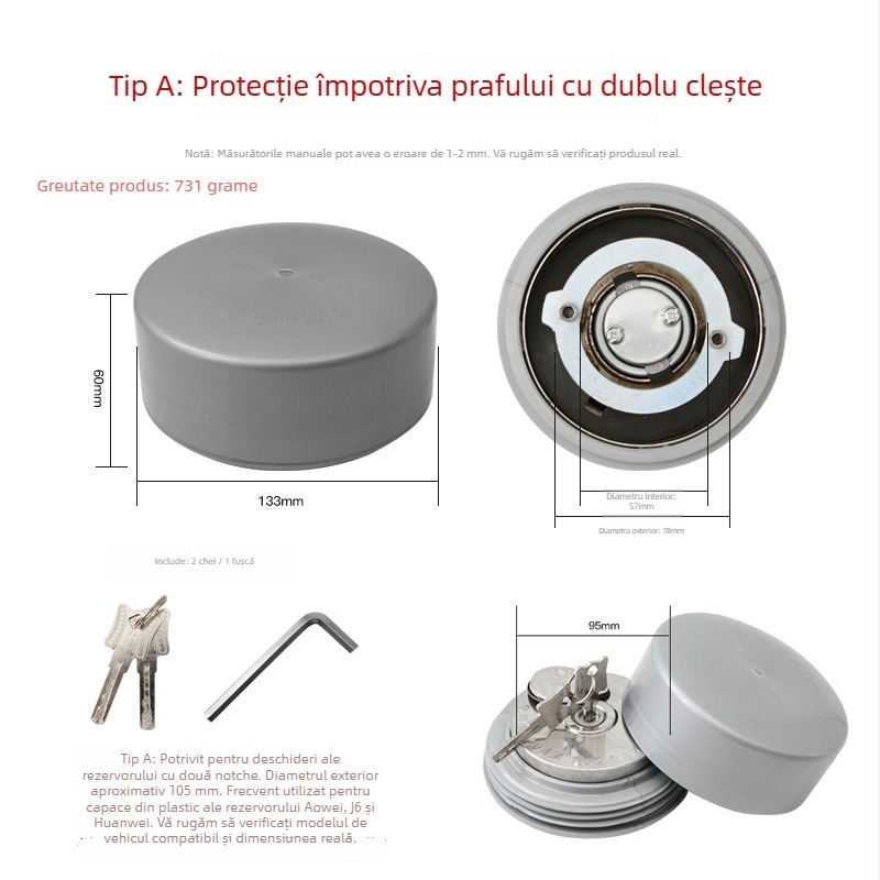 Capac rezervor camion cu lacăt antifurt, husă universală împotriva prafului, design cu trei gheare, robust pentru camioane grele (Material: oțel; Origine: provincia Henan; Brand: Loud; Modele compatibile: camion mare)