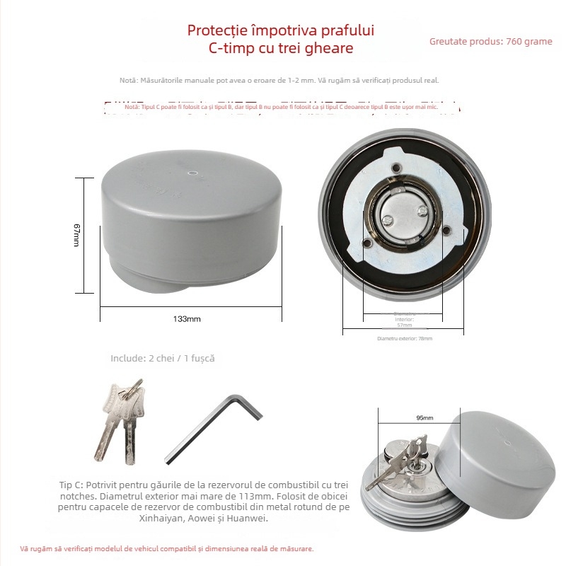 Capac rezervor camion cu lacăt antifurt, husă universală împotriva prafului, design cu trei gheare, robust pentru camioane grele (Material: oțel; Origine: provincia Henan; Brand: Loud; Modele compatibile: camion mare)