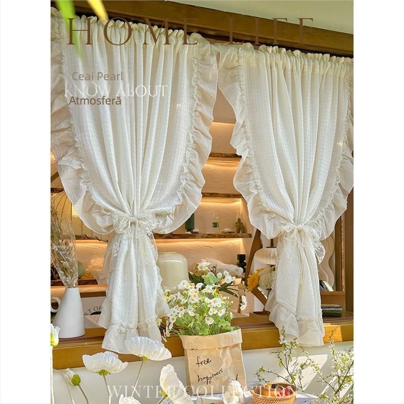 Draperie transparentă cu broderie, stil japonez, material nano, semi-transparent, design Wabi-sabi wind.