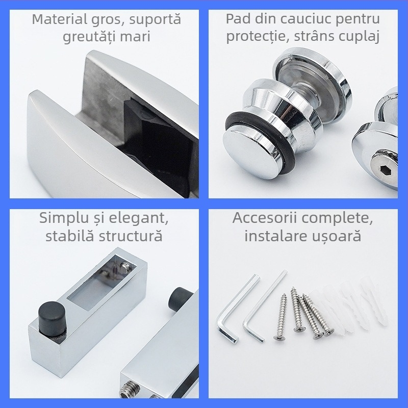 Set accesorii ușă baie — oțel inoxidabil 304, profil pătrat, pentru uși glisante din sticlă, separare uscat-umed, model XXJ-002, brand Xinxiongjia, stil modern minimalist