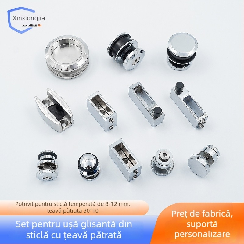 Set accesorii ușă baie — oțel inoxidabil 304, profil pătrat, pentru uși glisante din sticlă, separare uscat-umed, model XXJ-002, brand Xinxiongjia, stil modern minimalist