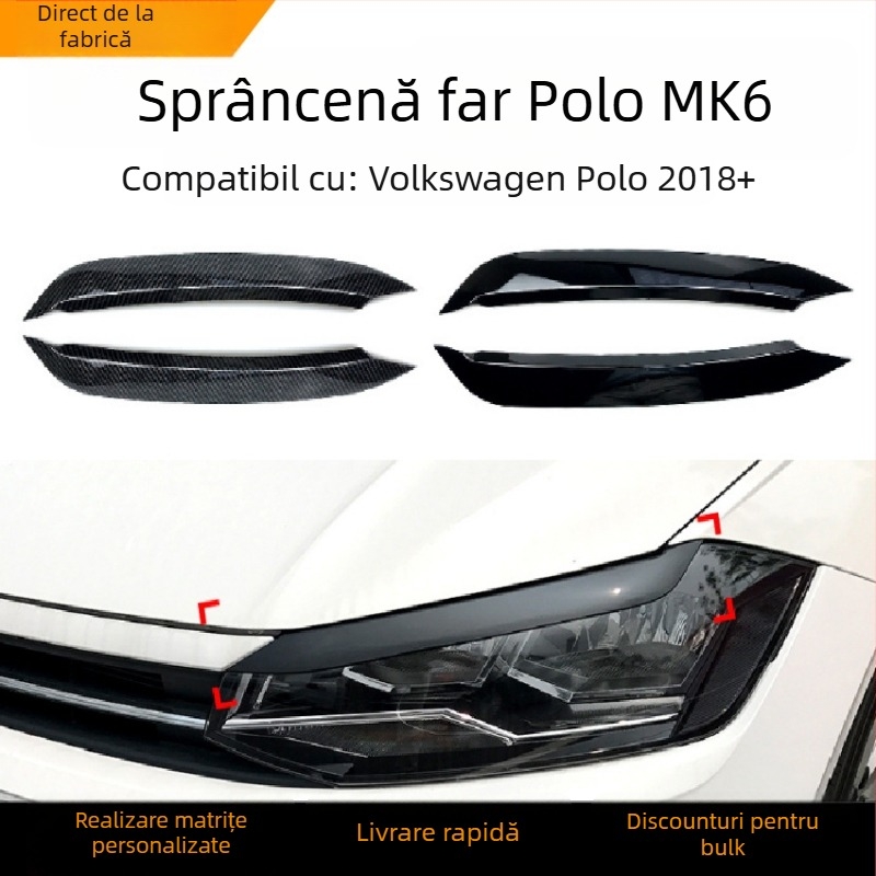 Stickere pentru sprâncenele farurilor ABS pentru Volkswagen Polo Mk6 2019+, marcă AMP-Z, modificare exterioară personalizabilă