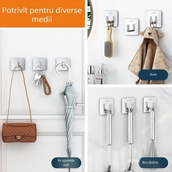 Cârlig din oțel inoxidabil cu adeziv pentru ușile bucătăriei și băii, fără găuri, montare fără urme, 20–30 kg, design cu mai multe rânduri