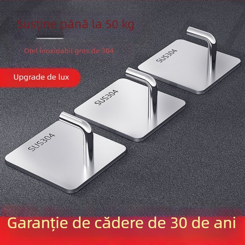 Cârlig din oțel inoxidabil cu adeziv pentru ușile bucătăriei și băii, fără găuri, montare fără urme, 20–30 kg, design cu mai multe rânduri