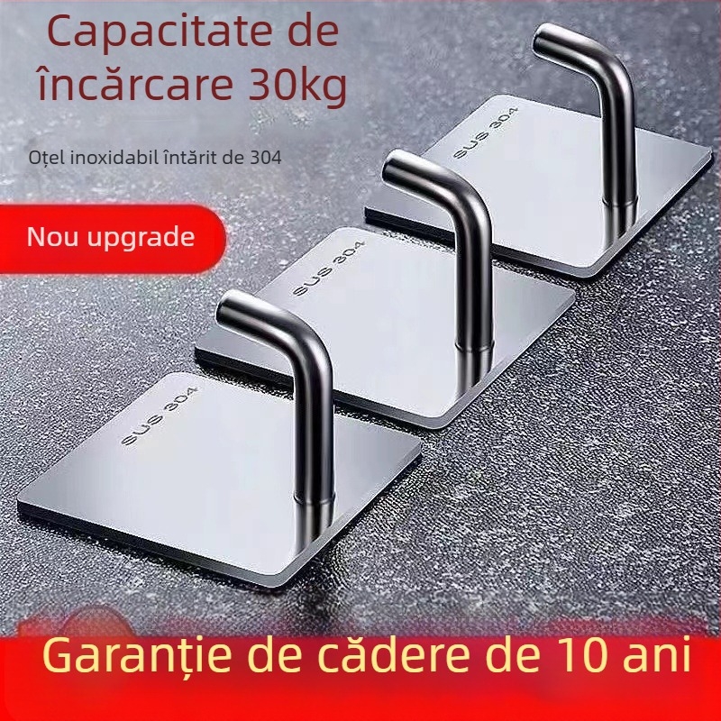 Cârlig din oțel inoxidabil cu adeziv pentru ușile bucătăriei și băii, fără găuri, montare fără urme, 20–30 kg, design cu mai multe rânduri
