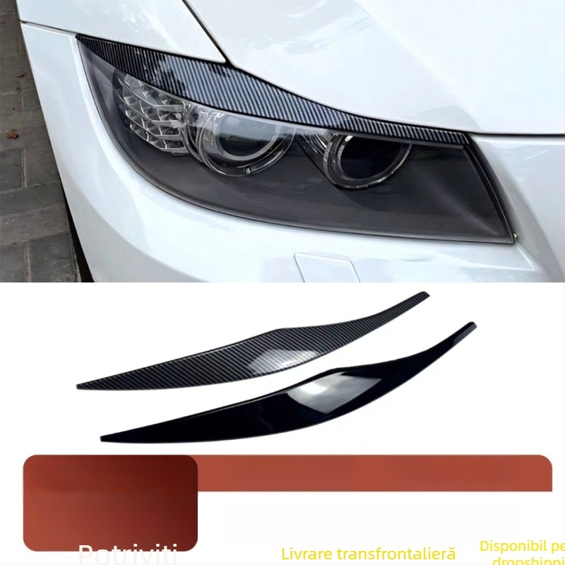BMW Seria 3 E90/E91 2005-2012 Decor sprânceană pentru farul frontal, ABS, model fibră de carbon