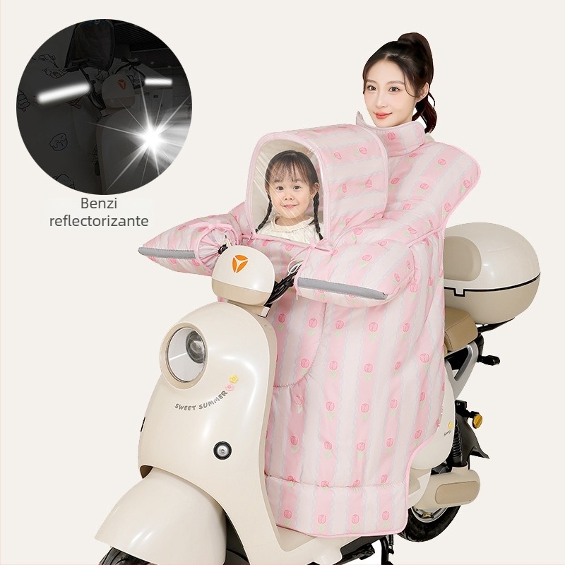 Husă pentru vehicul electric pentru copii, stil părinte-copil, rezistentă la vânt, căptușită cu fleece pentru iarnă, PVC, impermeabilă