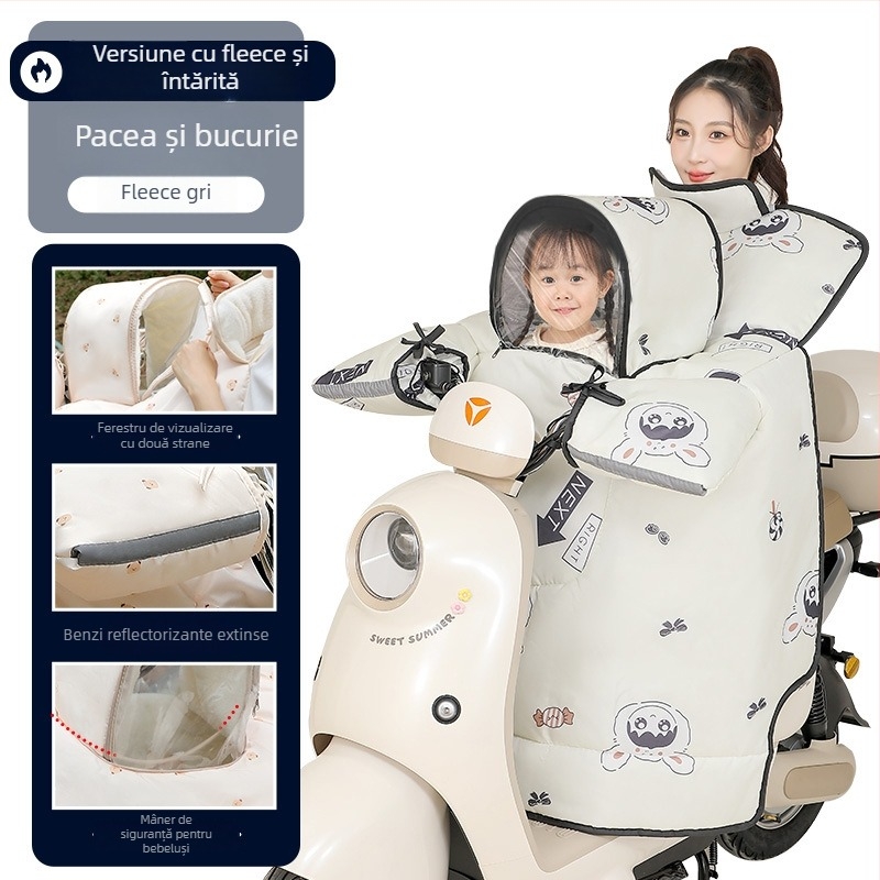 Husă pentru vehicul electric pentru copii, stil părinte-copil, rezistentă la vânt, căptușită cu fleece pentru iarnă, PVC, impermeabilă