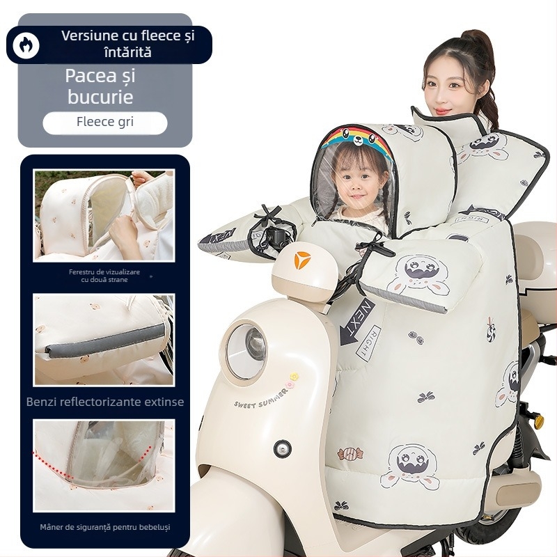 Husă pentru vehicul electric pentru copii, stil părinte-copil, rezistentă la vânt, căptușită cu fleece pentru iarnă, PVC, impermeabilă