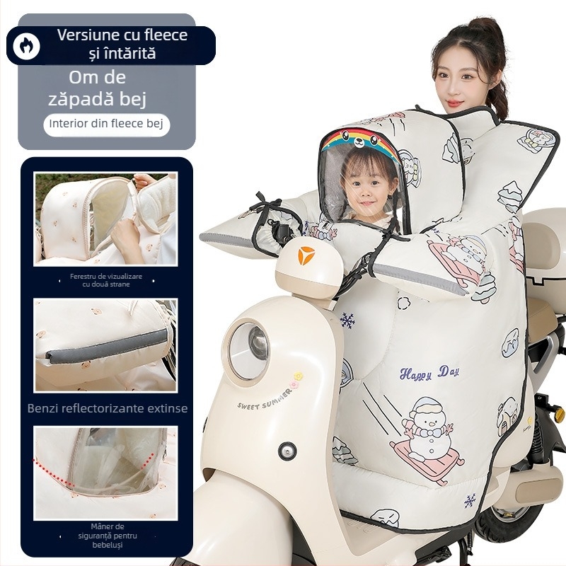 Husă pentru vehicul electric pentru copii, stil părinte-copil, rezistentă la vânt, căptușită cu fleece pentru iarnă, PVC, impermeabilă