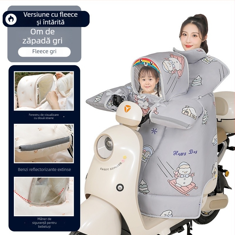 Husă pentru vehicul electric pentru copii, stil părinte-copil, rezistentă la vânt, căptușită cu fleece pentru iarnă, PVC, impermeabilă