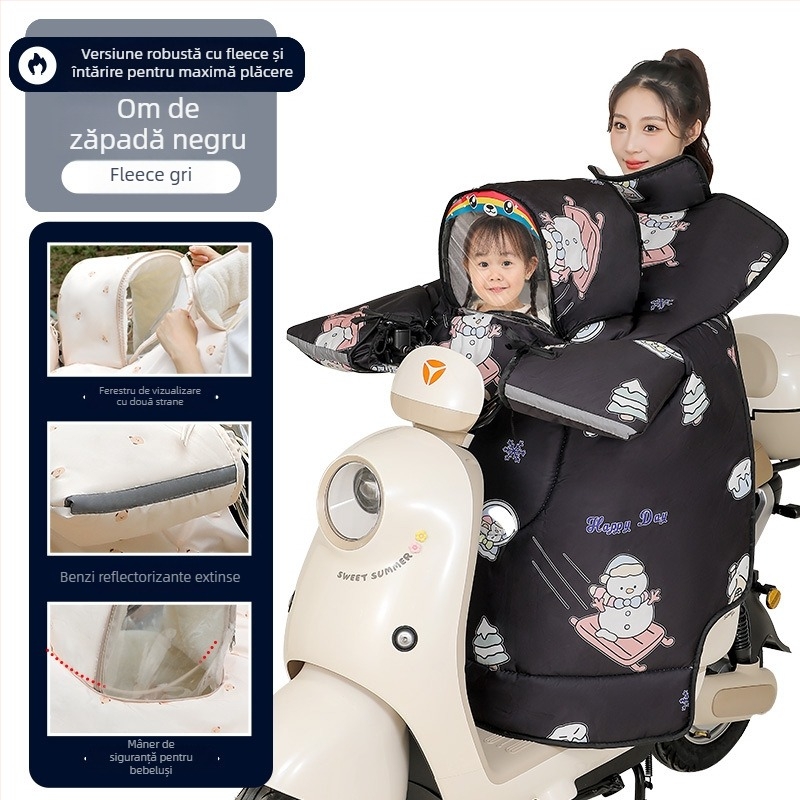 Husă pentru vehicul electric pentru copii, stil părinte-copil, rezistentă la vânt, căptușită cu fleece pentru iarnă, PVC, impermeabilă