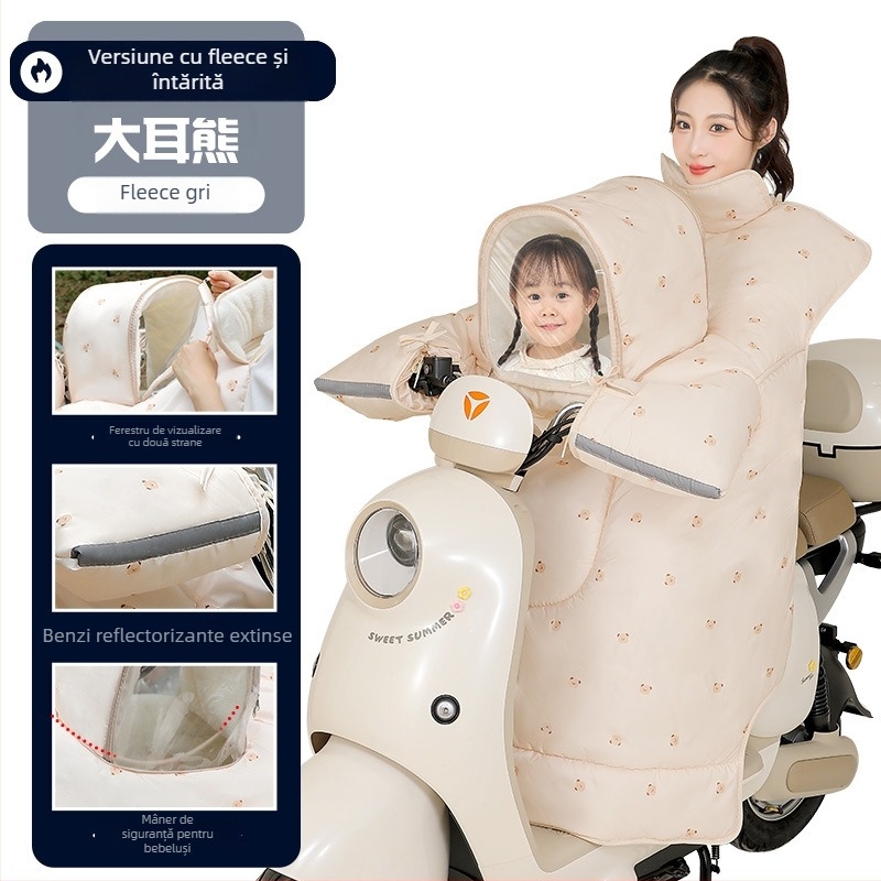 Husă pentru vehicul electric pentru copii, stil părinte-copil, rezistentă la vânt, căptușită cu fleece pentru iarnă, PVC, impermeabilă
