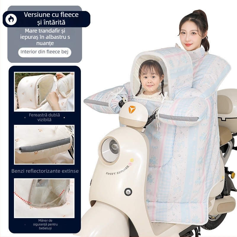 Husă pentru vehicul electric pentru copii, stil părinte-copil, rezistentă la vânt, căptușită cu fleece pentru iarnă, PVC, impermeabilă