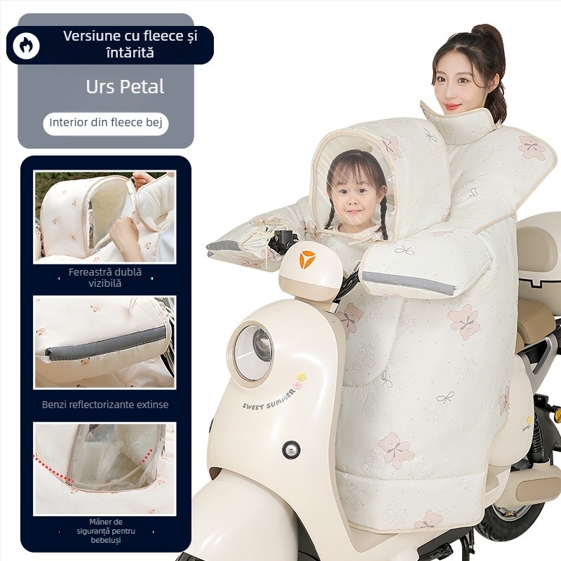 Husă pentru vehicul electric pentru copii, stil părinte-copil, rezistentă la vânt, căptușită cu fleece pentru iarnă, PVC, impermeabilă