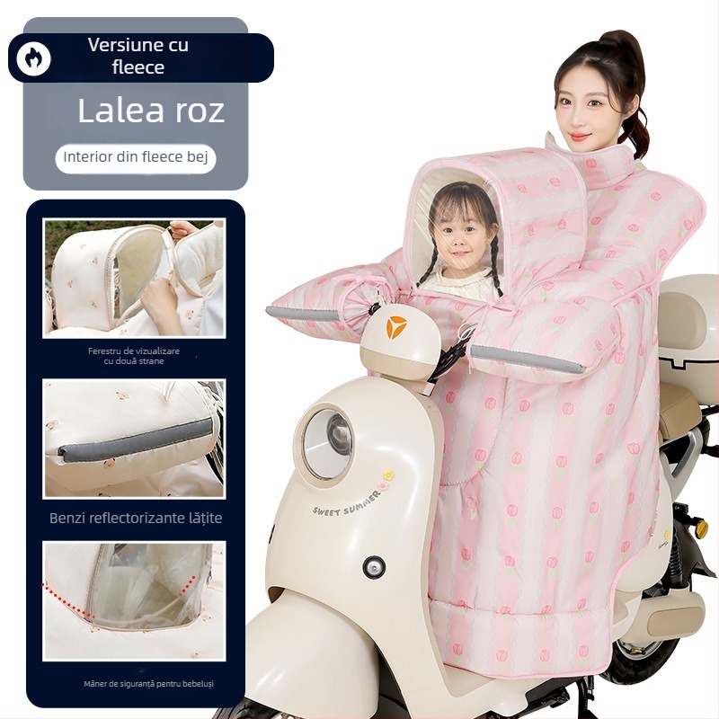 Husă pentru vehicul electric pentru copii, stil părinte-copil, rezistentă la vânt, căptușită cu fleece pentru iarnă, PVC, impermeabilă