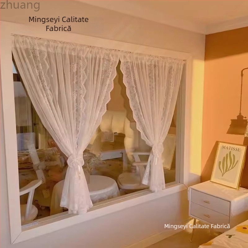 Draperie pentru ușă cu dantelă franțuzească, din bumbac, tip ușă: piele-bumbac, marcă Zhuanhe – model plante și flori, poate transmite lumina, dar nu este transparentă