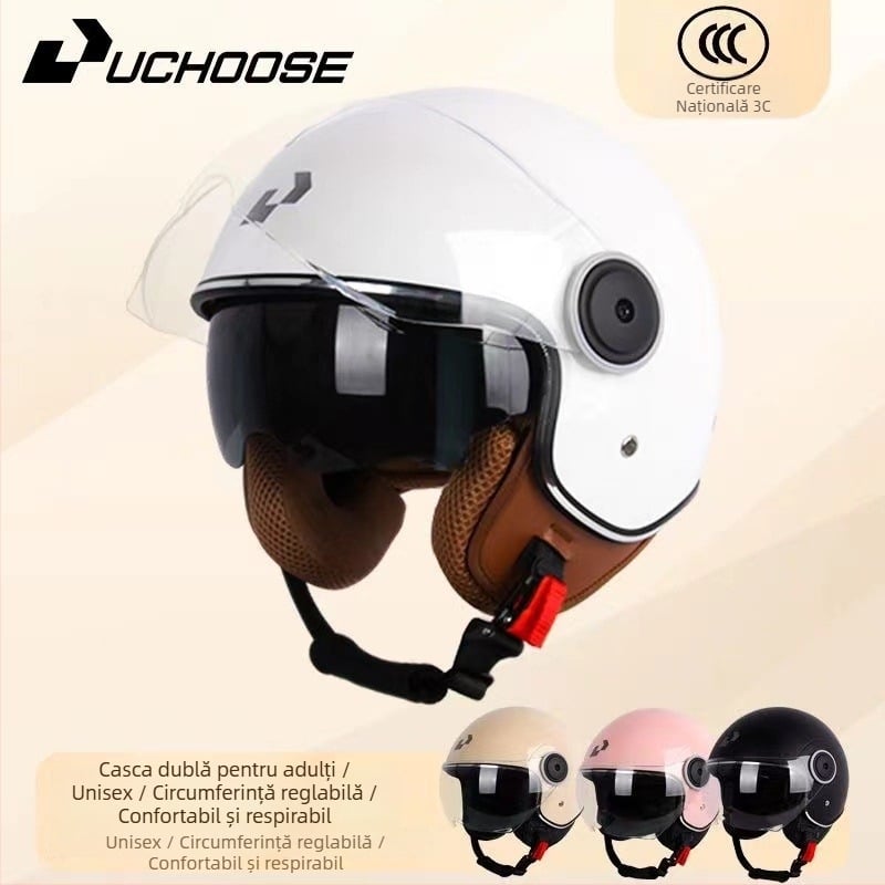 Casca pentru motocicletă și vehicul electric, respirabilă, cu vizieră dublă, ABS, 3C certificată, protecție UV