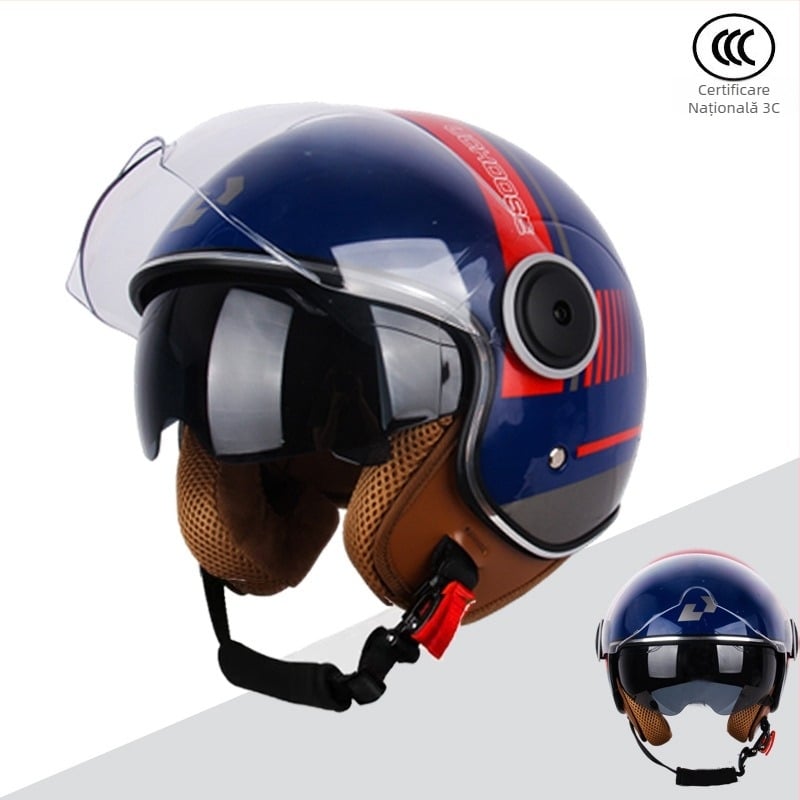 Casca pentru motocicletă și vehicul electric, respirabilă, cu vizieră dublă, ABS, 3C certificată, protecție UV