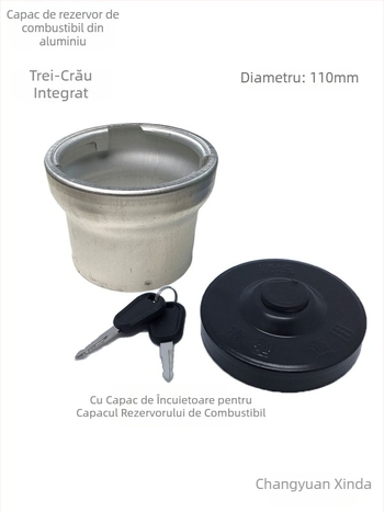 Gât de alimentare pentru rezervorul de combustibil al mașinii, cu gât din aluminiu – gât din aluminiu cu trei brațe, diametru variabil, include capac cu închidere și capac fără închidere