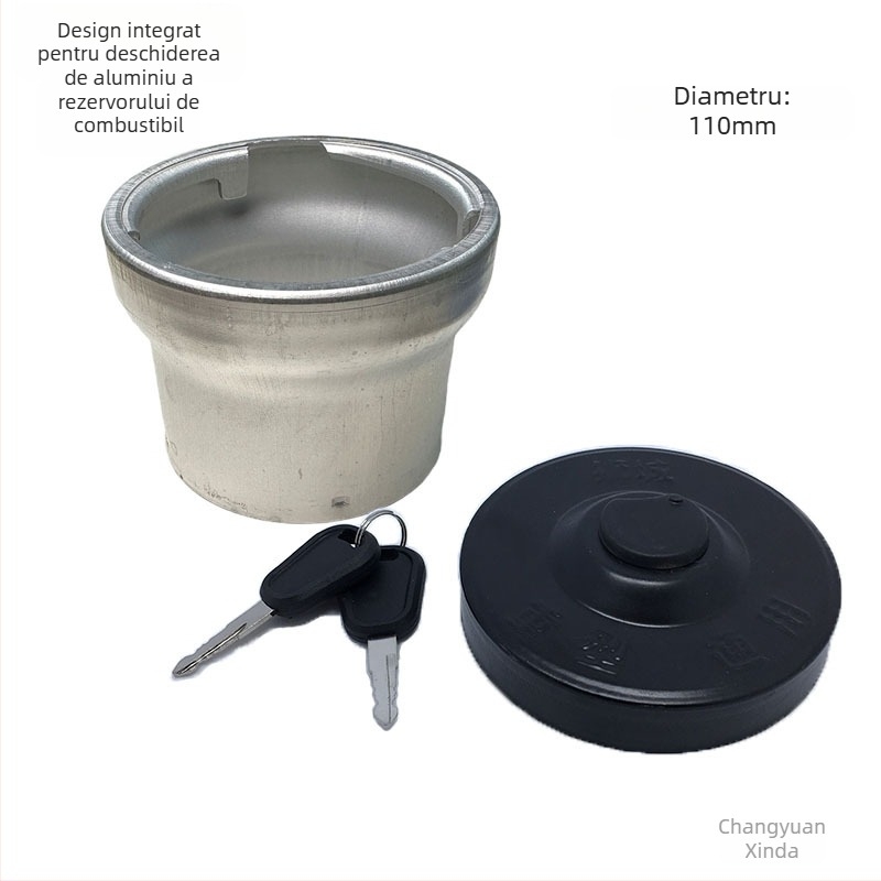 Gât de alimentare pentru rezervorul de combustibil al mașinii, cu gât din aluminiu – gât din aluminiu cu trei brațe, diametru variabil, include capac cu închidere și capac fără închidere