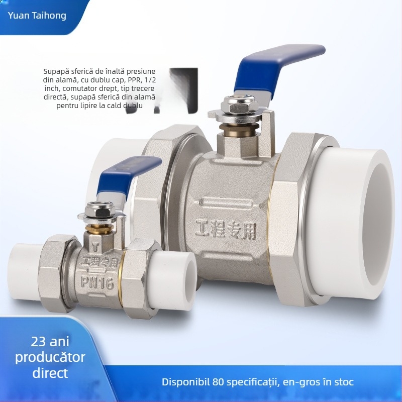 Valvă sferică din alamă PPR, cu cuplă dublă, structură fixă, acționare manuală, pentru apă caldă și rece, clasă industrială, PPR25 alamă deschidere rapidă, PPR32 dublu cap, PPR20 dublă topire-sudură