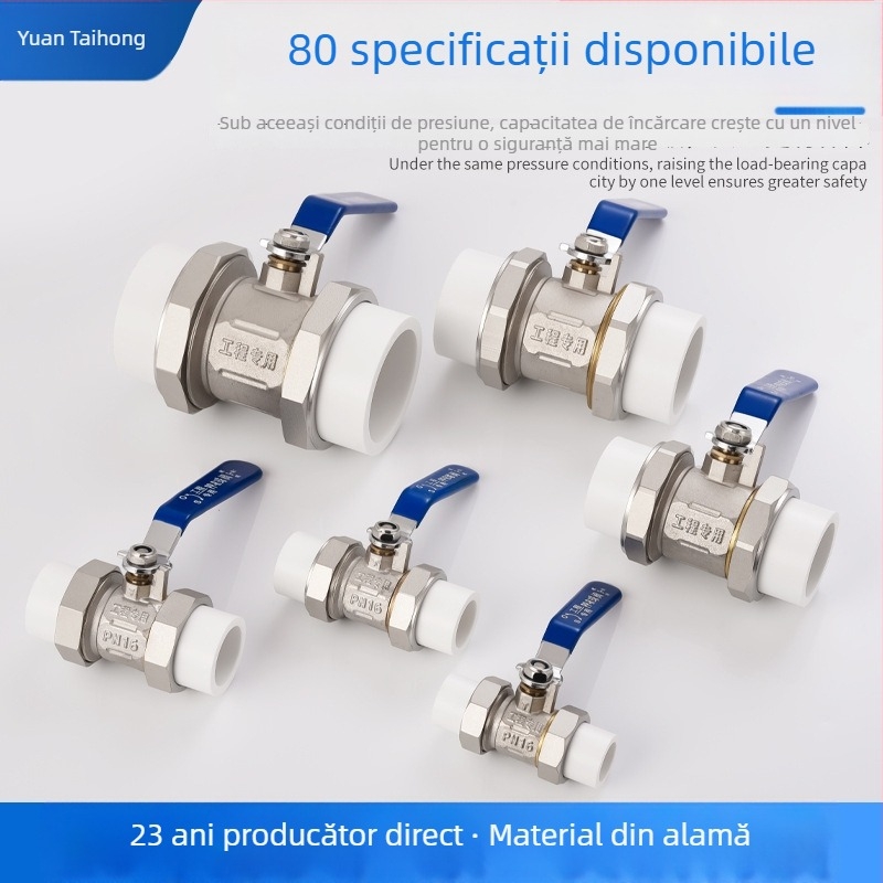 Valvă sferică din alamă PPR, cu cuplă dublă, structură fixă, acționare manuală, pentru apă caldă și rece, clasă industrială, PPR25 alamă deschidere rapidă, PPR32 dublu cap, PPR20 dublă topire-sudură