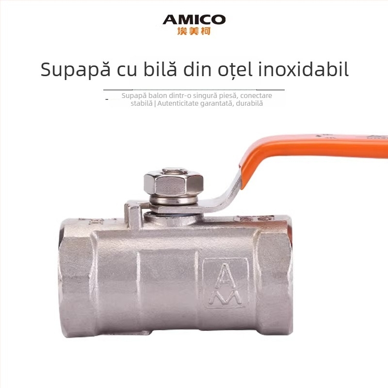 Amico 8255 Robinet cu bilă din oțel inoxidabil 304, corp unic, filet interior, -20°C până la 150°C, 40 kg