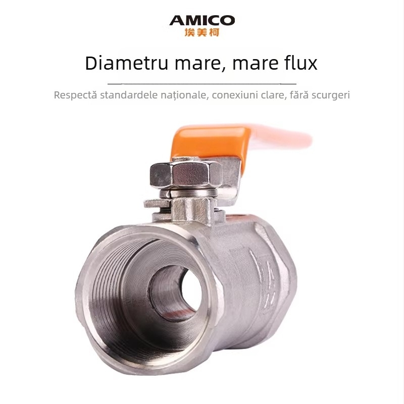 Amico 8255 Robinet cu bilă din oțel inoxidabil 304, corp unic, filet interior, -20°C până la 150°C, 40 kg