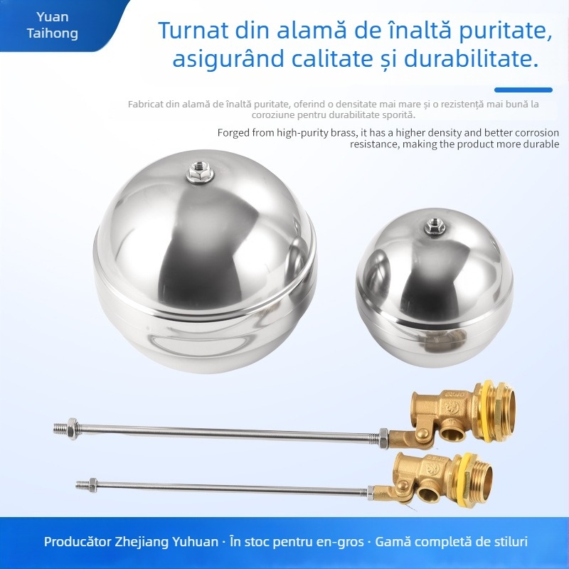 Valvă cu bilă cu plutitor, corp din cupru, bilă din oțel inoxidabil 304, conexiune filetată, pentru rezervoare de apă