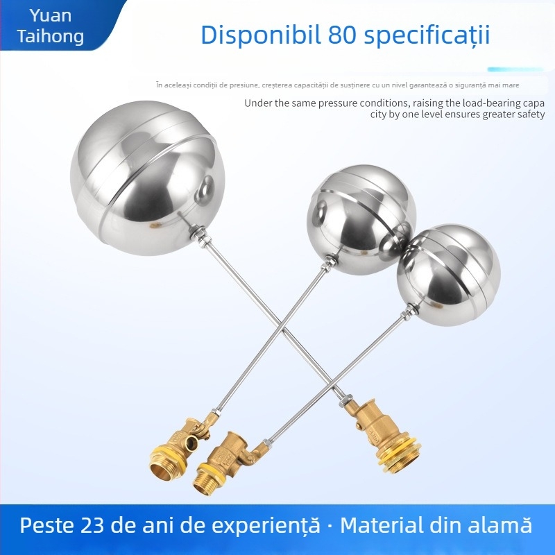 Valvă cu bilă cu plutitor, corp din cupru, bilă din oțel inoxidabil 304, conexiune filetată, pentru rezervoare de apă