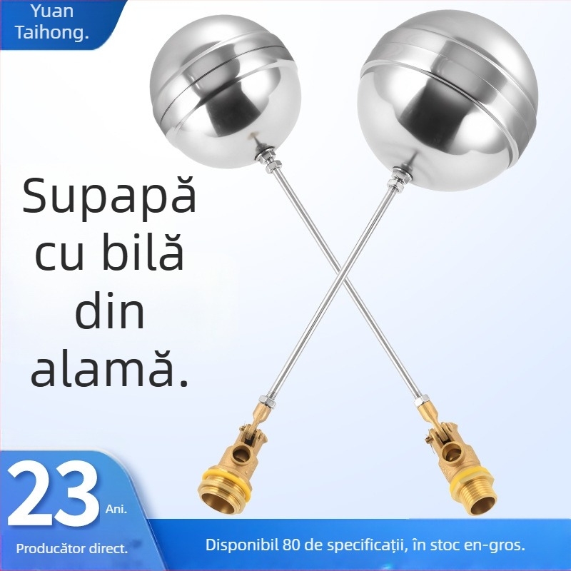 Valvă cu bilă cu plutitor, corp din cupru, bilă din oțel inoxidabil 304, conexiune filetată, pentru rezervoare de apă