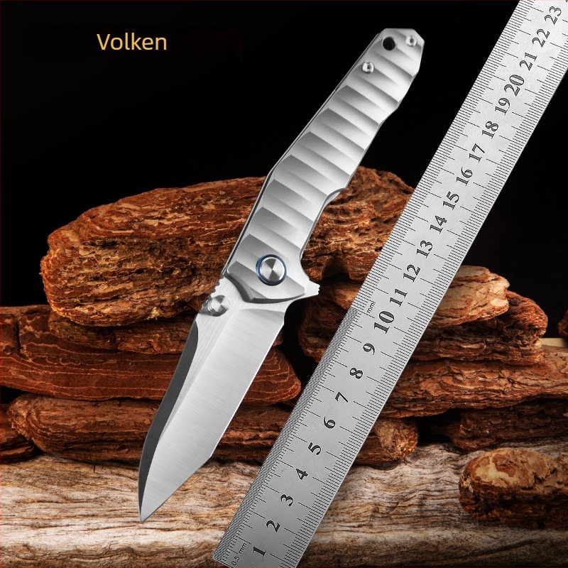 Cuțit pliabil multifuncțional Woden, lamă din aliaj de titan, lungimea lamei 8,9 cm, mecanism de deschidere rapid, pentru camping