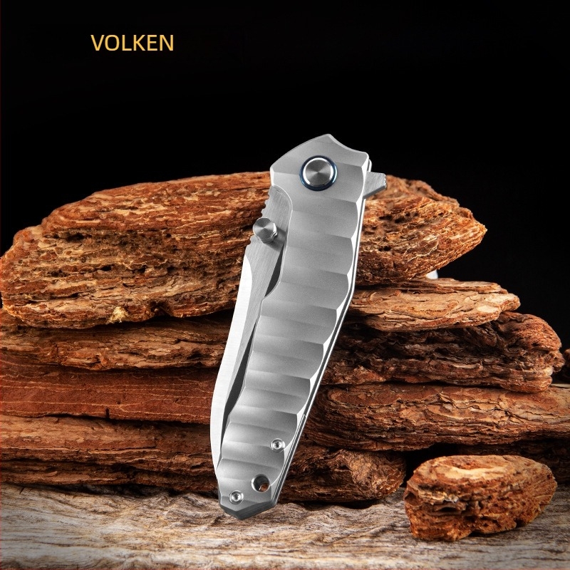 Cuțit pliabil multifuncțional Woden, lamă din aliaj de titan, lungimea lamei 8,9 cm, mecanism de deschidere rapid, pentru camping