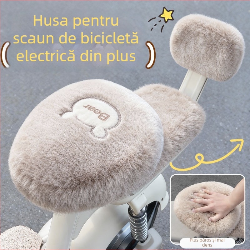 Set de 3 piese pentru șezut pentru biciclete și vehicule electrice, pluș, încălzire de iarnă, universal, cu grosime îmbunătățită.