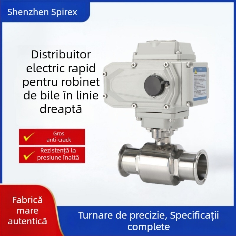 Valvă cu bilă din oțel inoxidabil, sanitară, electrică Q981F — montaj rapid, tip clemă, bilă plutitoare, pentru medii alimentare