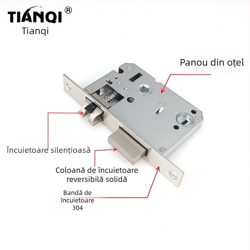 Corp de încuietori pentru uși din lemn ale dormitorului — compatibil cu încuietoare biometrică cu amprentă, înlocuire silențioasă a feței din oțel, modelul 5050, oțel inoxidabil și aliaj de zinc, 0,5 kg