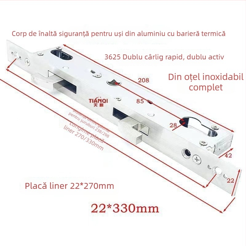 Corp de încuietoare pentru uși glisante, seria 85, cârlig dublu, Model: 85 cârlig dublu; oțel inoxidabil; greutate 0,6 kg; stil modern minimalist
