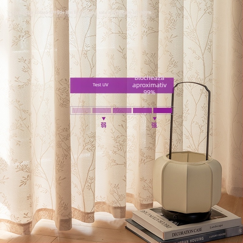 Cortină din plasă XXC, poliester Jacquard, transparentă și opacă, pentru living, birou, restaurant, intrare – stil proaspăt