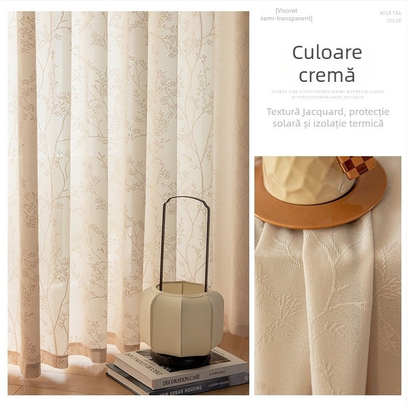 Cortină din plasă XXC, poliester Jacquard, transparentă și opacă, pentru living, birou, restaurant, intrare – stil proaspăt