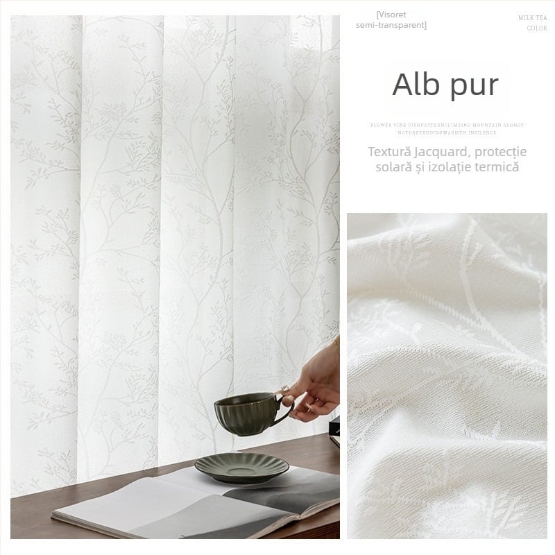 Cortină din plasă XXC, poliester Jacquard, transparentă și opacă, pentru living, birou, restaurant, intrare – stil proaspăt