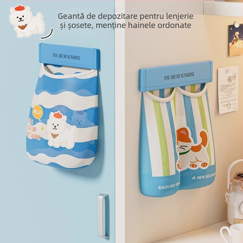 Sac de depozitare din plasă, montat pe perete, poliester, capacitate mare, multifuncțional