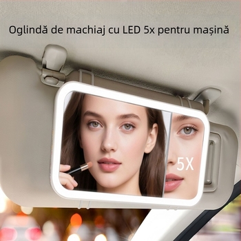Oglindă de machiaj LED pentru mașină, mărire 5x, control prin atingere, iluminare HD, ramă ABS, lentilă din sticlă