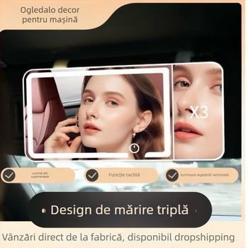 Oglindă de machiaj pentru mașină, ramă ABS, lentilă oglindă argintie, logo personalizabil, pentru utilizare în mașină